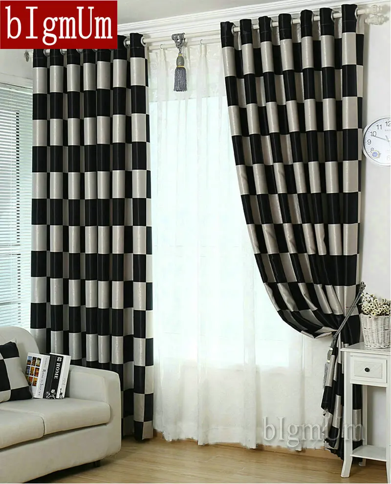 Europea breve patrón Plaid Blackout/ventana Cortinas para sala de estar