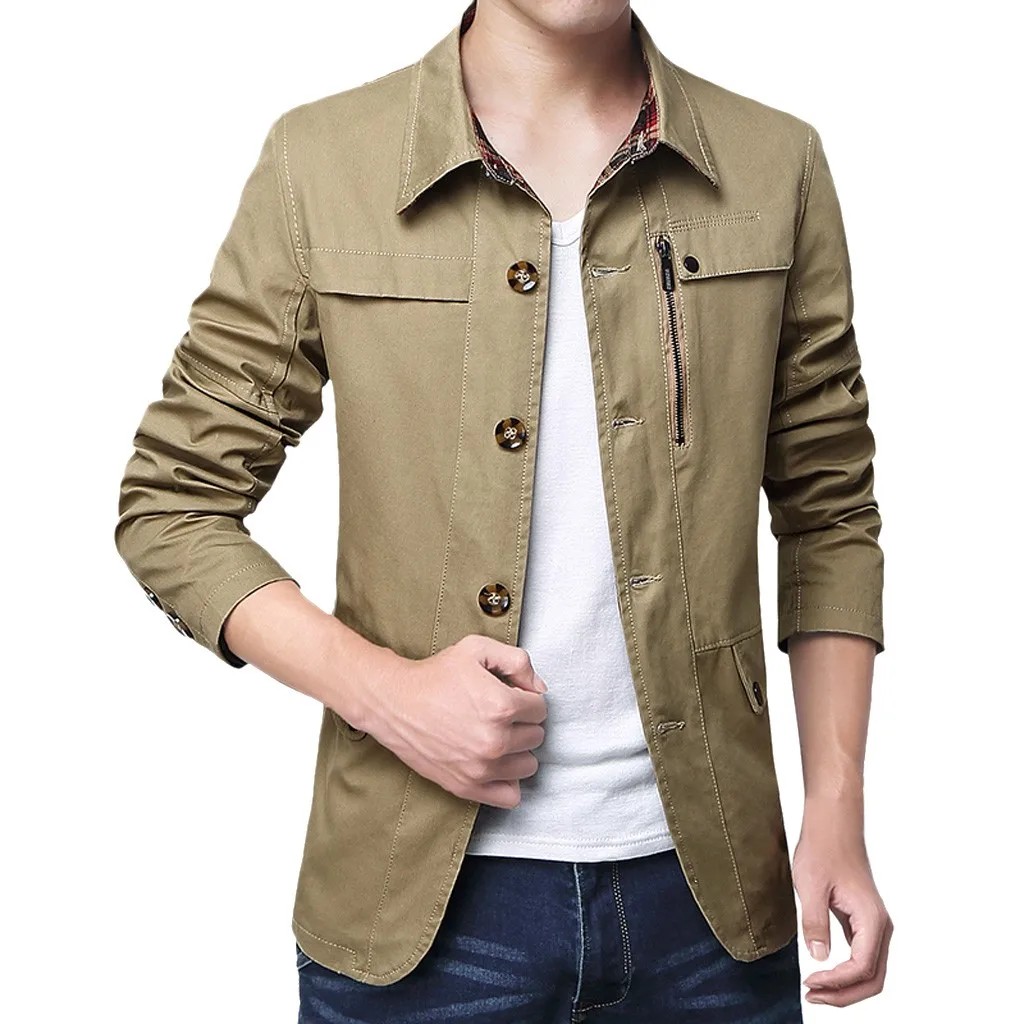 

JAYCOSIN Men Jacket Streetwear Mens Clothing Jacket Solid Overcoat Outwear Slim Buttons Coat Tops Blouse Jacket Men Spring
