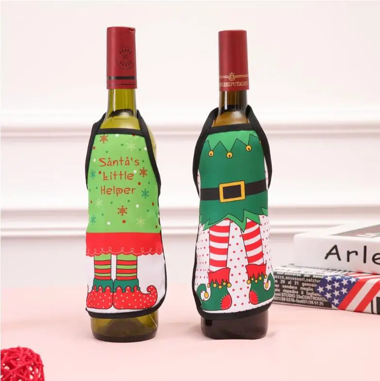 

5pcs/lot Christmas Apron Bottle Cover Christmas Dinner Table Decoration Wine Bottle Sets Xmas Home Party Supplies