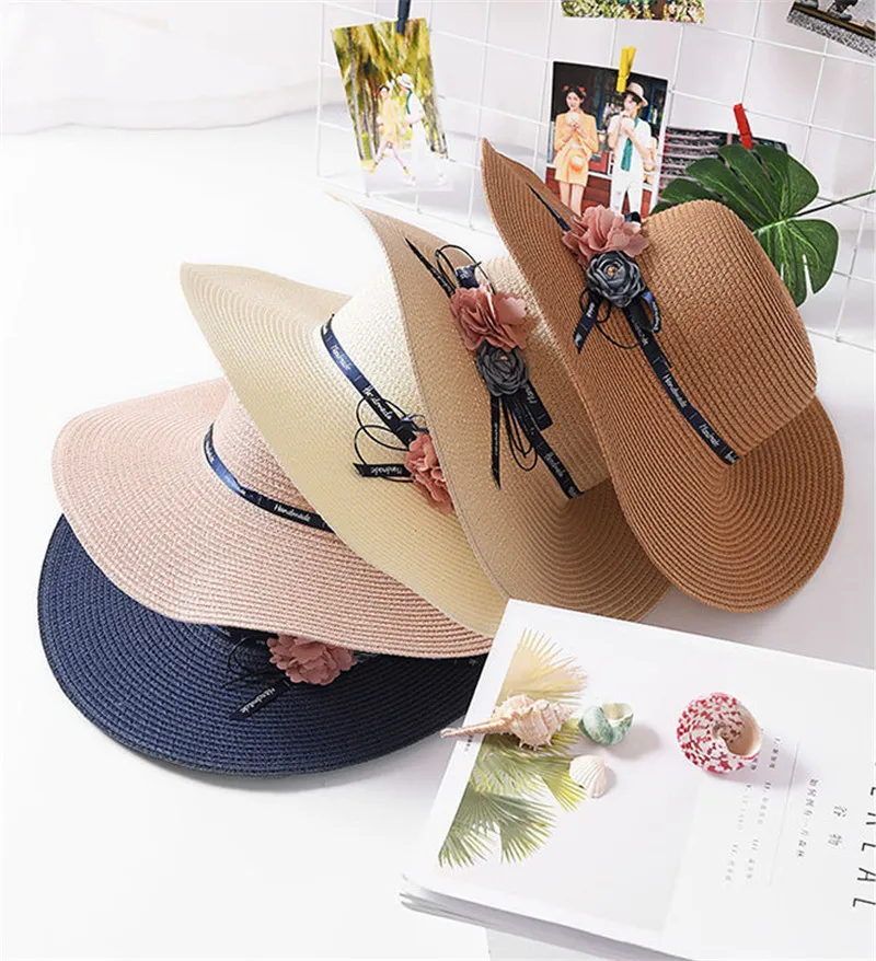 Женская соломенная шляпа Женская Бант цветочное украшение летняя шляпа дорожное средство для защиты от солнца пляжная кепка элегантный стиль для девочки