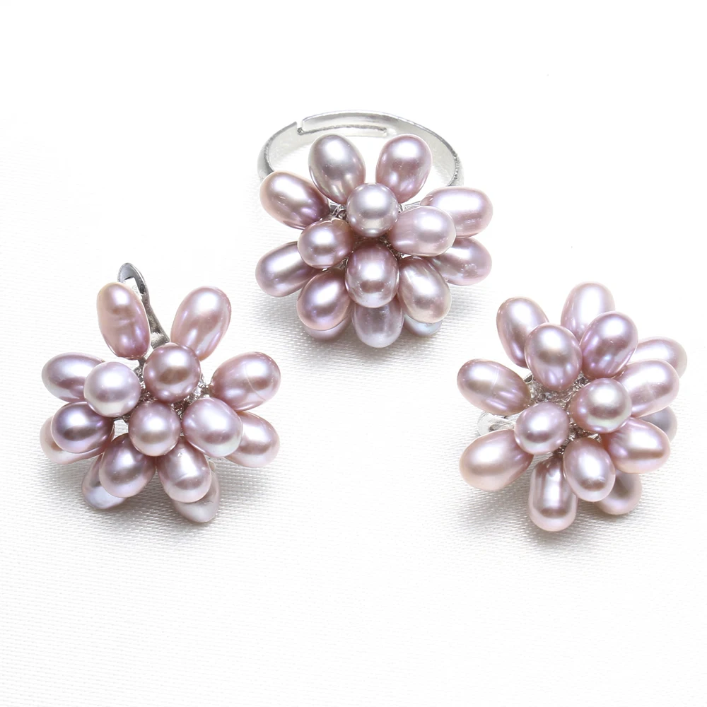 Комплект из кольца и серёг с натуральным пресноводным жемчугом|pearl jewelry set|jewelry