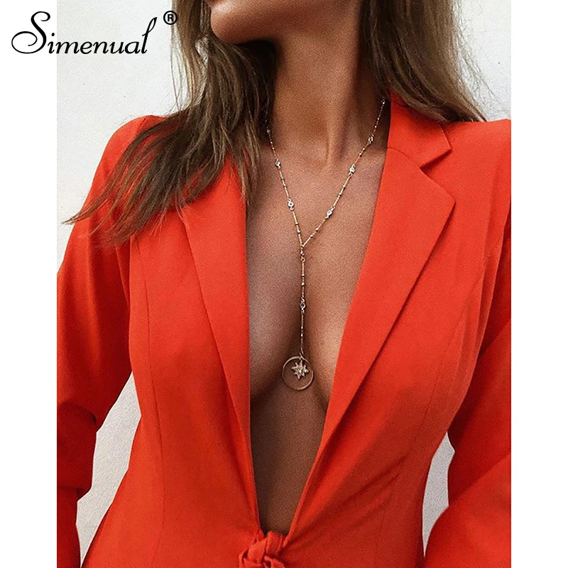 Simenual Fashion Women Pink Blazer Long Sleeve Office Lady Jacket Bandage Slim Solid Casual 2019 Autumn Blazers Deep V Neck New