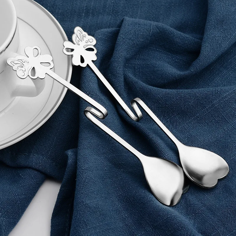 

1PC Butterfly Coffee Spoon Curved Stainless Steel Condiment Spoon Kitchen Bar Cafe Tableware Party Favor Gift Scoop Cutlery