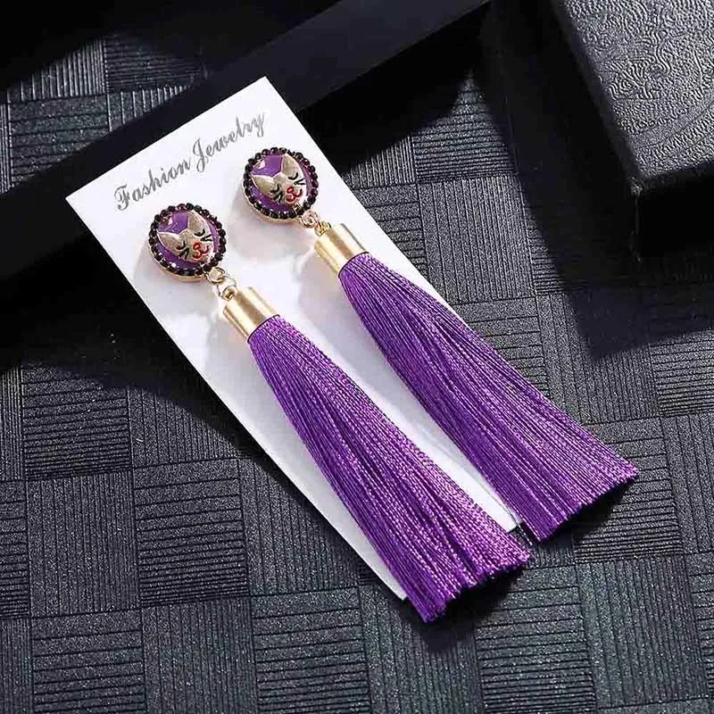 E5868 Trendy Earrings Drop Earrings CatSilkDangleLongBohemianBlueMetalBohoGold Tassel Earrings For Women Jewelry