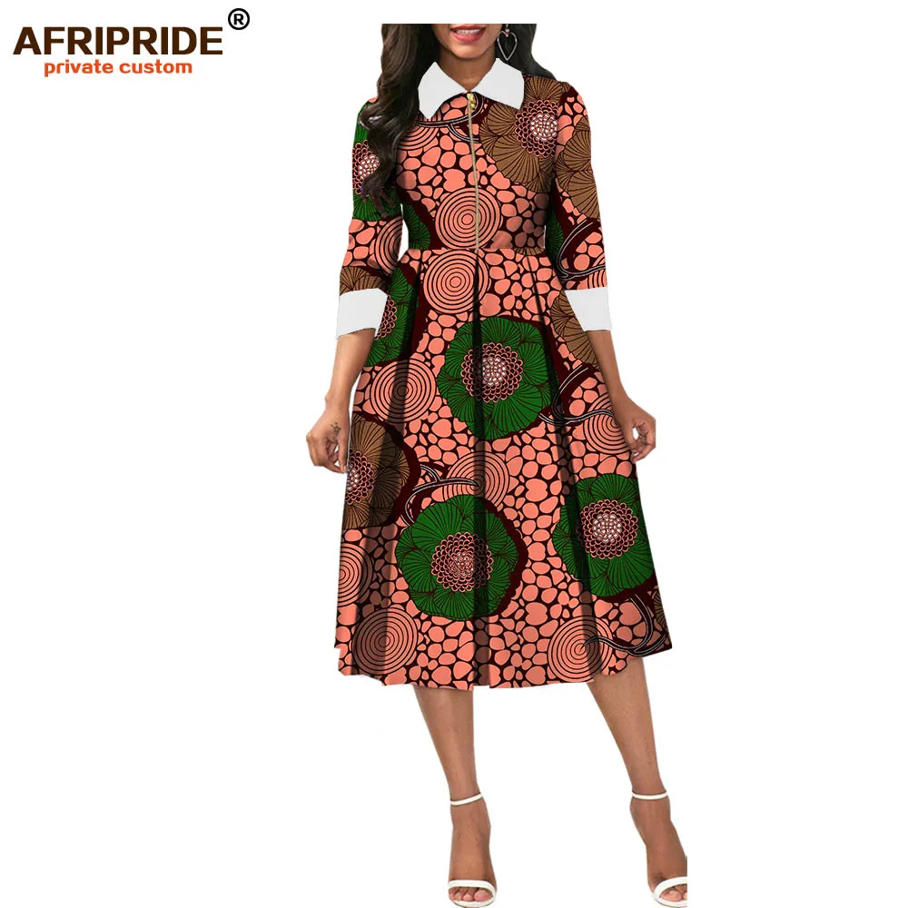 Африканские женские платья с принтом AFRIPRIDE, рукав три четверти, длина до середины икры, на молнии, ТРАПЕЦИЕВИДНОЕ восковое хлопковое платье для женщин A7225124 - Цвет: 270X