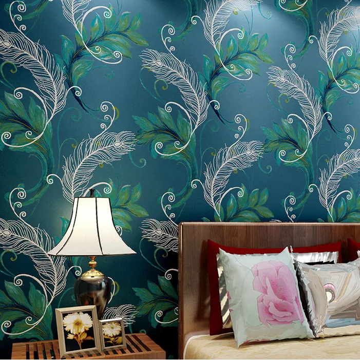 

Modern Chinese Style Thicken Non-woven Fabric Wallpaper Peacock Feather 3D Stereo Living Room TV Background Decorative Wallpaper