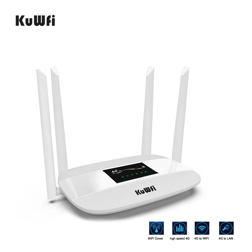  KuWFi Unlocked 4G LTE Wireless Router 300Mbps Indoor Wireless CPE Router 4Pcs Antennas With LAN Por