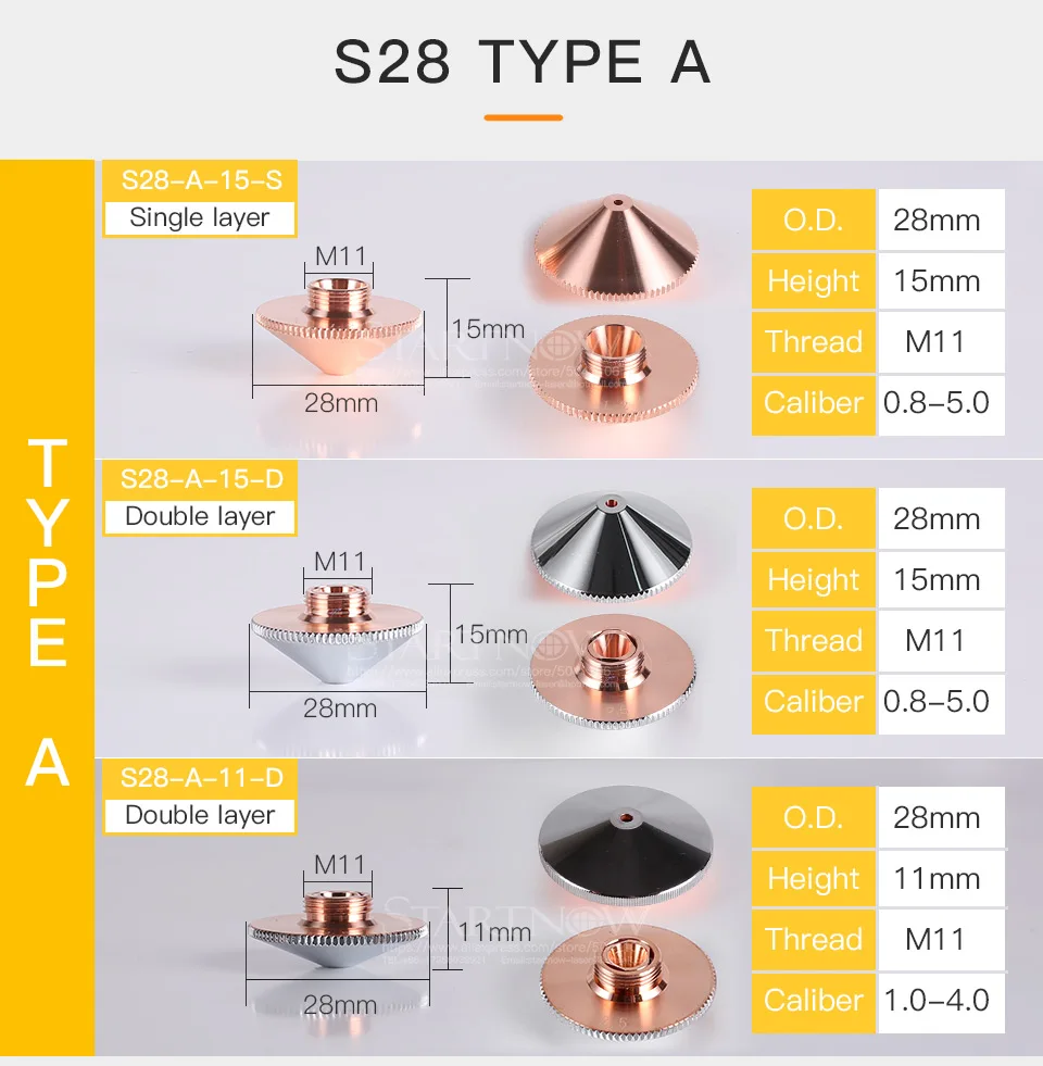 Dia.28 мм H15 M11 однослойные/двухслойные хромированные лазерные насадки для лазерной резки с ЧПУ 0,8-5,0 OEM Precitec