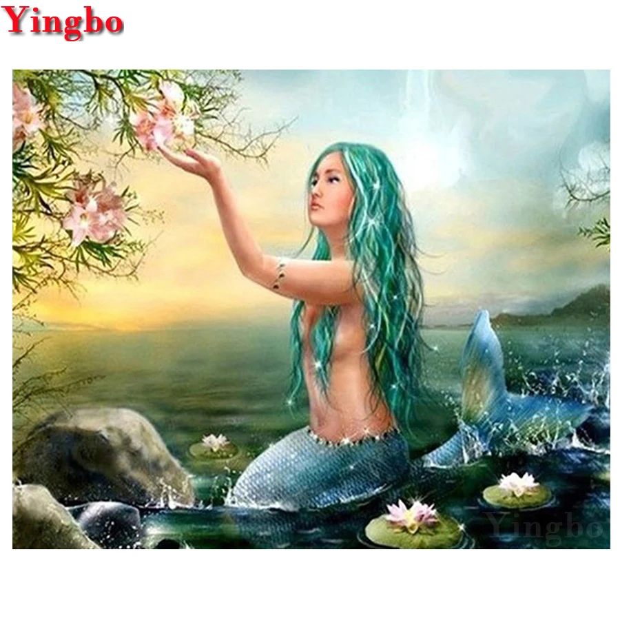 

5D Diy Mermaid Diamond Painting Lotus pond landscape Diamond embroidery Full square round Drill Cross Stitch Mosaic kit