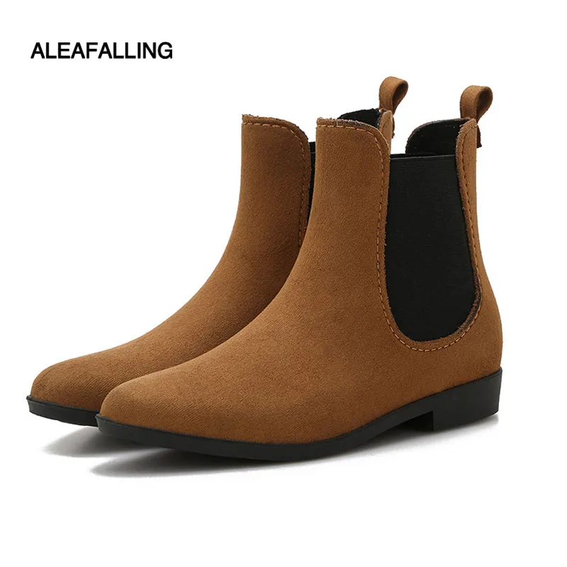 online Aleafalling Primavera quente de inverno botas sapatos mulher de design da marca botas botas de chuva do tornozelo elástico de borracha sólida apartamentos à prova d água