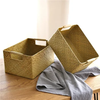 

A1 Vintage seaweed woven storage basket kitchen bathroom desktop sundries basket wardrobe storage basket wx11011100