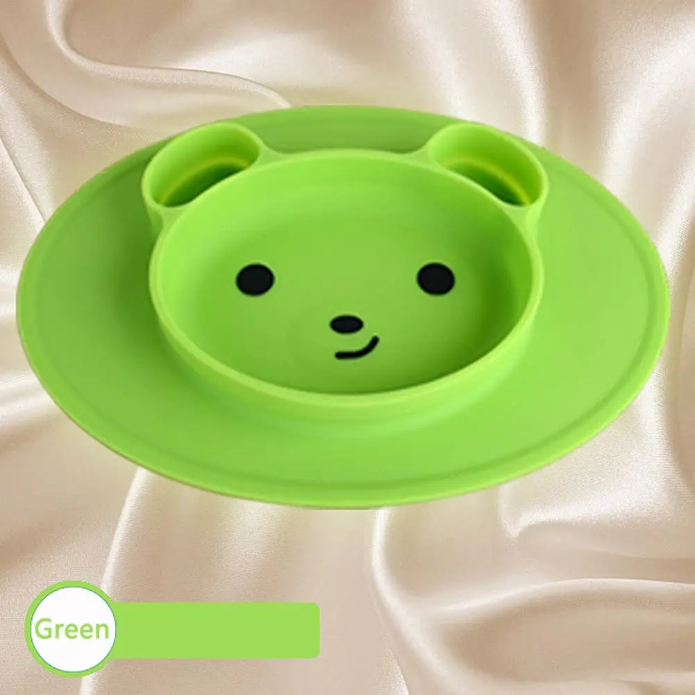 Baby Silicone Bear Shaped Plate Mat Silicone Suction Tray Non-slip Small Mat Infant Kids Meal Fruits Tray Toddler Green Placemat