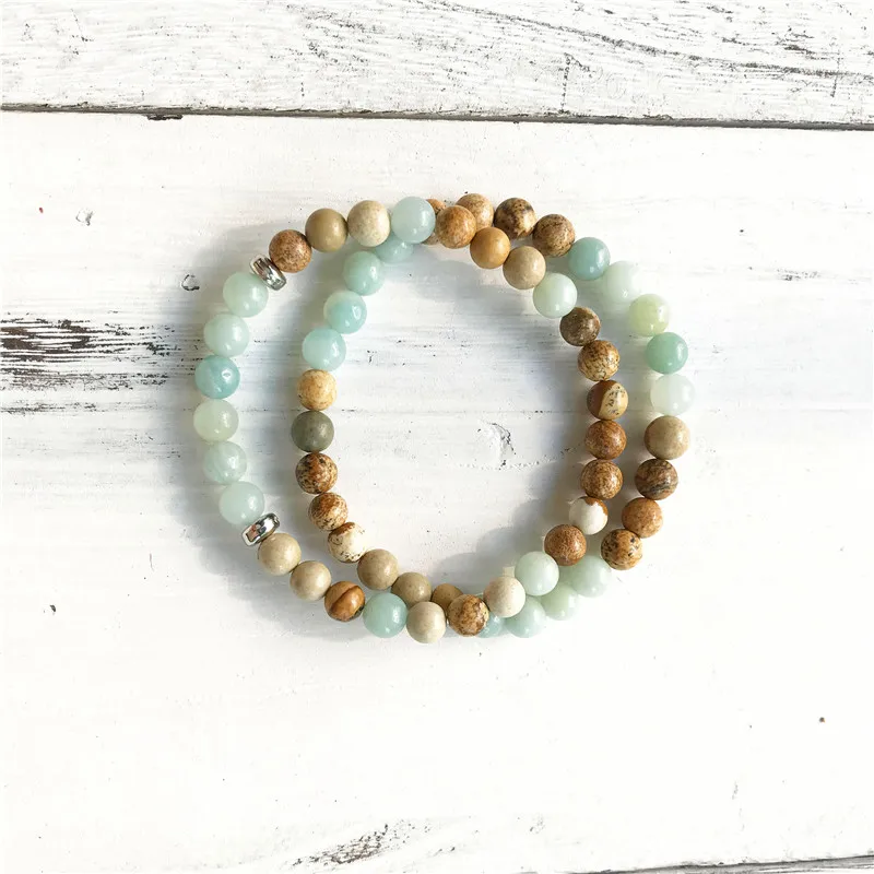 

Natural Picture JasperS & Amazonite Bracelet Fashion Set Yoga Bracelets Men's Women's Best Gift 6MM Charm Wrist