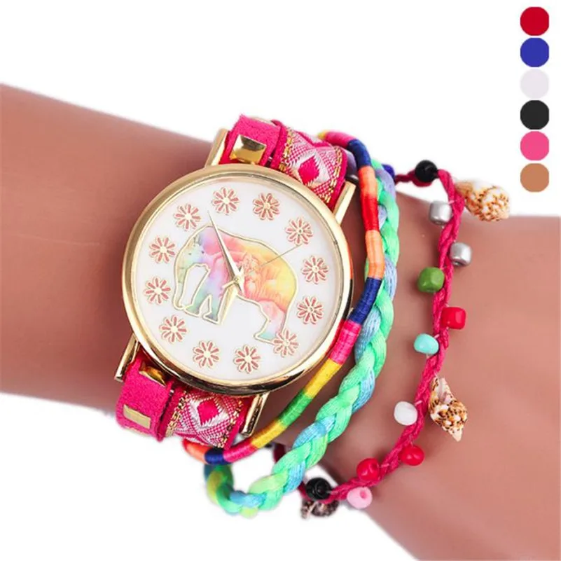Fashion Women Elephant Pattern Knitting Dial Quartz Casual Wrist Watch Bracelet Watch Wrist Watch Relogio Feminino #2AP27 (10)