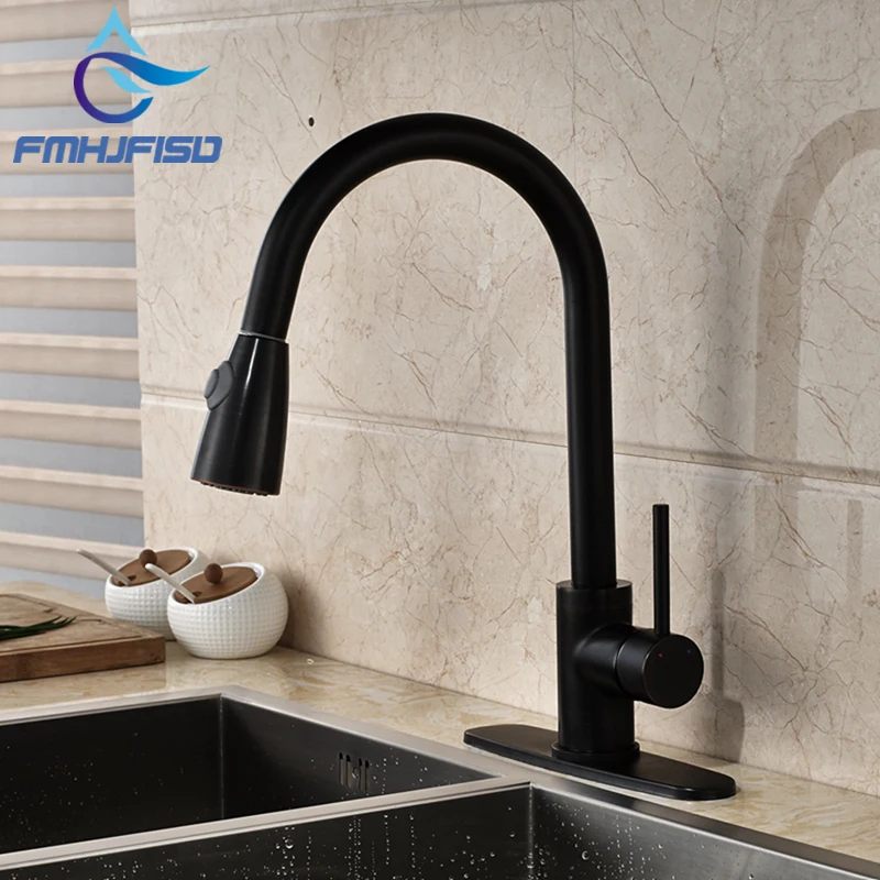 

Luxury Oil Rubbed Bronze Pull Out Kitchen Faucet Swivel Spout Vessel Sink Mixer Tap with Hole Cover Plate