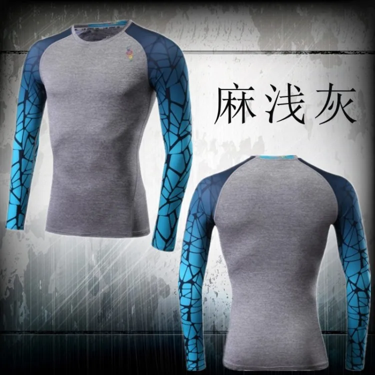 

A18369 Workout fitness men long sleeve t shirt men thermal muscle bodybuilding wear compression Elastic Slim exercise clothing