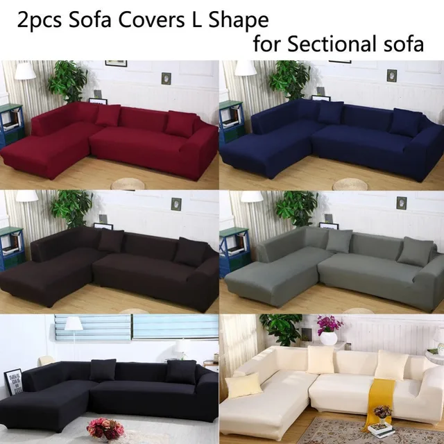 8colors Sofa Covers L Shape 2pcs 3 3seat Slipcover Stretch Four Season Furniture Protector Corner Cover