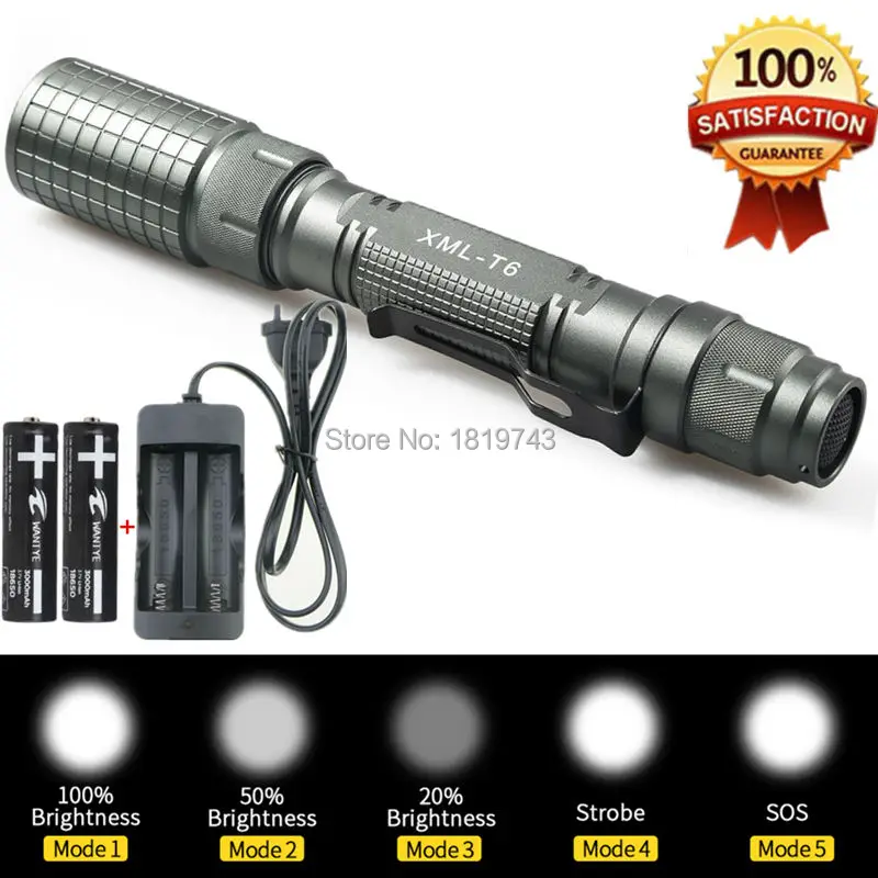 

3800 Lumens Zoom LED Flashlight CREE XM-L T6 lanterna Led Torch Flashlamp +18650 rechargeable battery/Charger