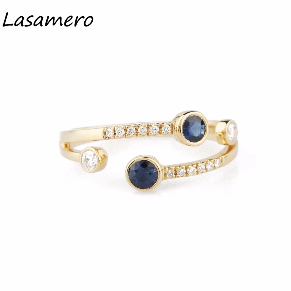 

LASAMERO Round Shape 0.23CTW Natural Sapphire Gemstone Accents Romantic Art Deco Diamond 18k Yellow Gold Wedding Engagement Ring