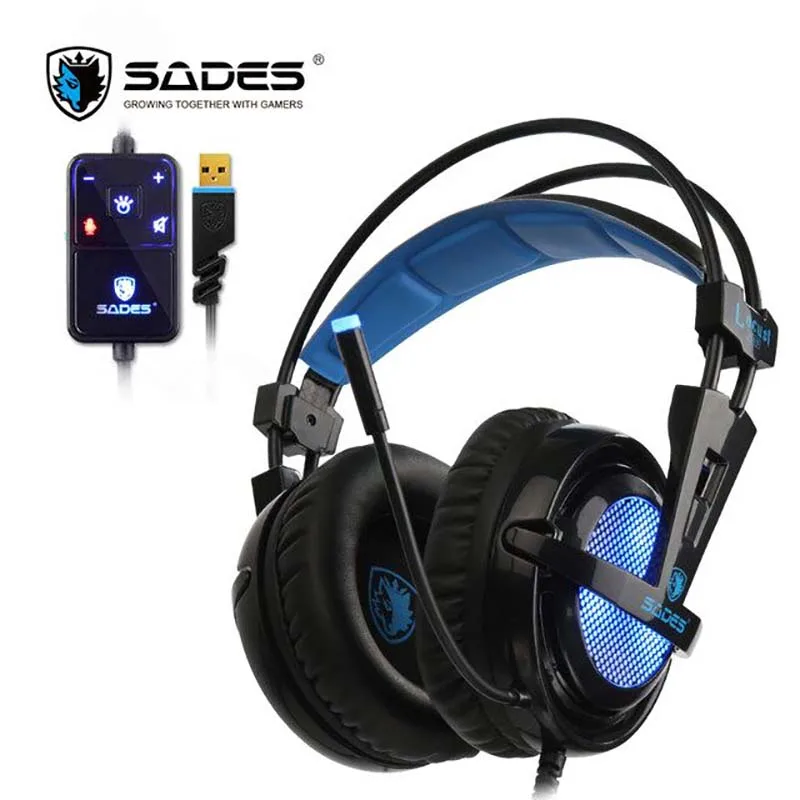 SADES Locust Plus 7 1 наушники объемного звучания USB игровая гарнитура мягкая кожаная