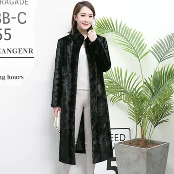 

New 2019 autumn winter natural mink fur coat women stand collar long outerwear fashion real fur jacket plus size M -6XL