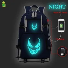 Venom Eddie Comics рюкзак с героем USB зарядка Женский Мужской рюкзак для ноутбука школьные сумки для девочек-подростков светящиеся большие дорожные сумки