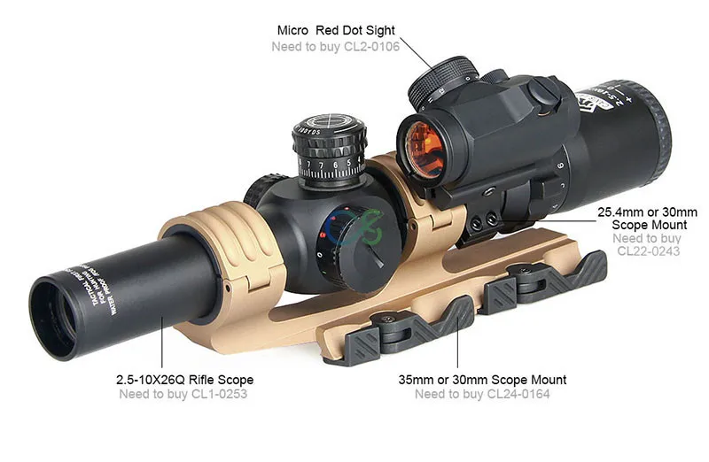 Escopo para Caça ao ar Escopo com 1x 2 tipo de Montagem Canis Latrans Rifle Dot Livre Gs1-0345 2.5-10x26 Red 26 para caça ao ar livre gs1-0345