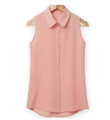 NSZ женская шифоновая блузка без рукавов летняя рубашка размера плюс отложной однотонный жилет топы Blusas Mujer Camisa Feminina - Цвет: dark pink