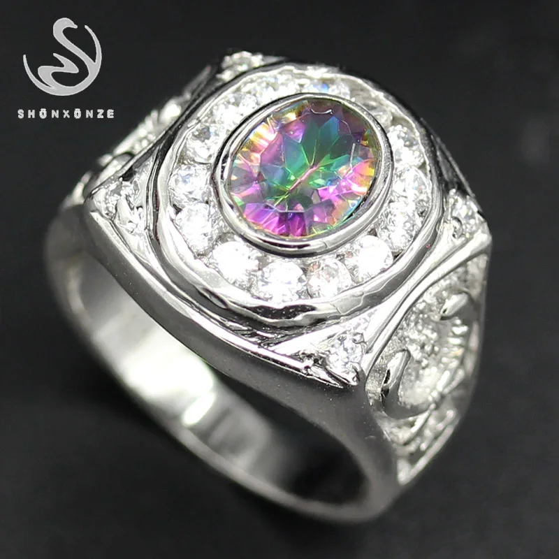 

SHUNXUNZE Rainbow White Oval Mystic Stone Ring for Woman Fashion Female Jewelry Accessories Gift Free Shipping Anel Aneis R778