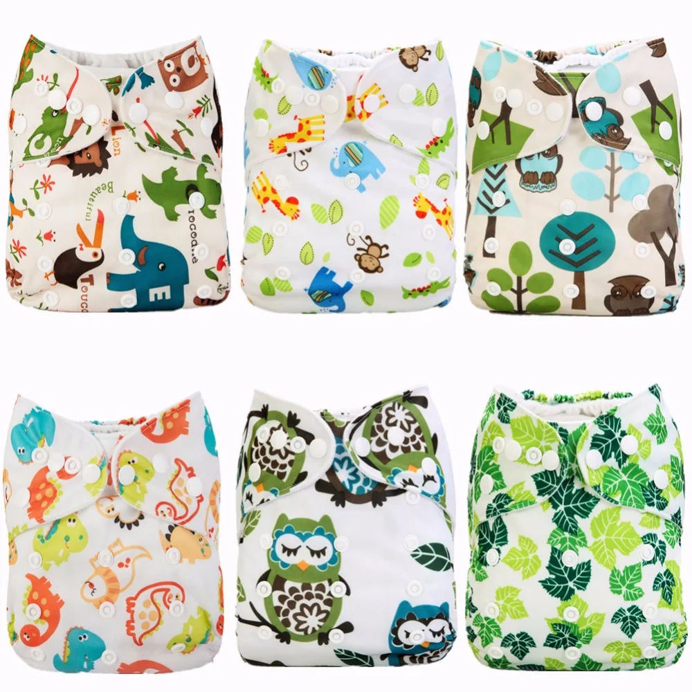 [Mumsbest] Baby Cloth Diapers 6pcs/Pack with Insert Baby Cartoon Reusable Washable Adjustable Waterproof Babies Nappy Set Pack