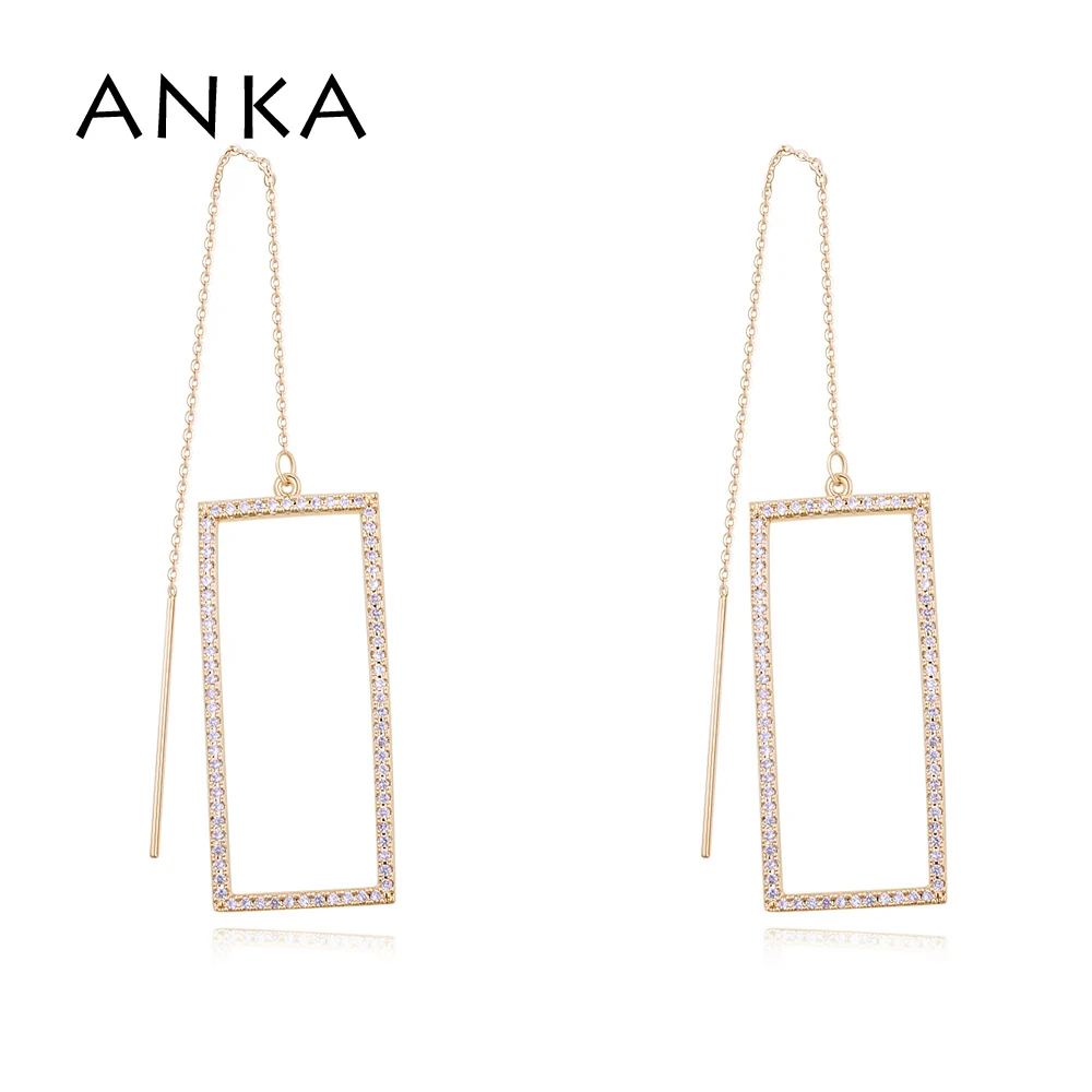 

ANKA simple rectangle zircon micro pave earrings for women geometric long chain earrings fashion jewelry Christmas gift #128630