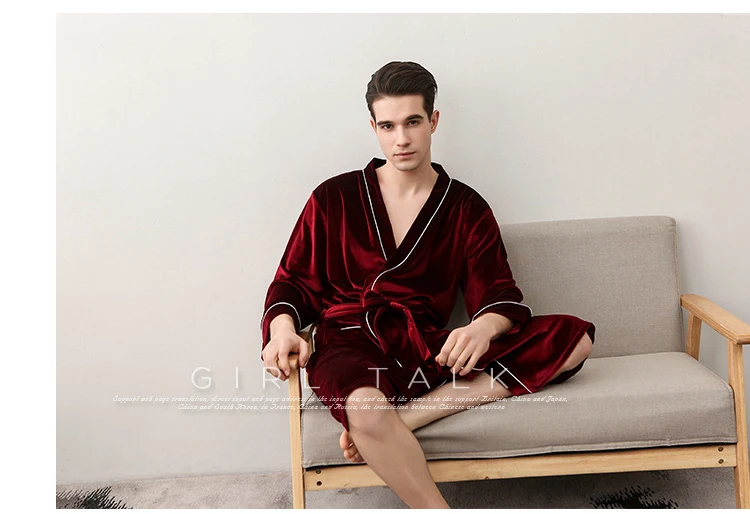 Men Women's Sleep Lounge Robes Gold Velvet Autumn Nightgrowns Couple Robe Bathrobe Male Female Dressing Gown Lounge Homewear 5