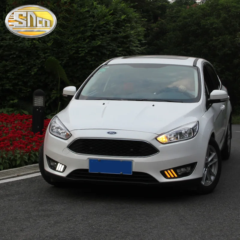 Для Ford Focus 3 mk3 светодиодный DRL Дневной ходовой светильник желтый указатель поворота с отверстием противотуманной фары