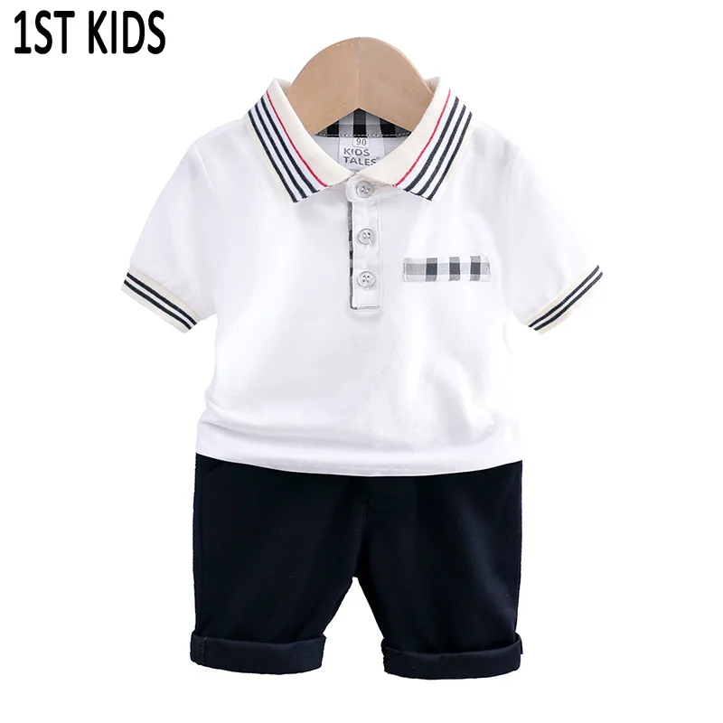 

little boys sets baby kids summer short sleeve white soft cotton clothes tops+shorts 2pcs children casual outfits 2-6Y DB497