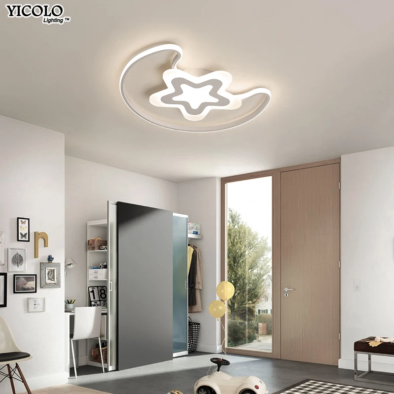 

New Arrival Moon Star Led Chandeliers Lighting Child Room Bedroom acrylic lamps With Remote Control Kitchen Fixture Lights