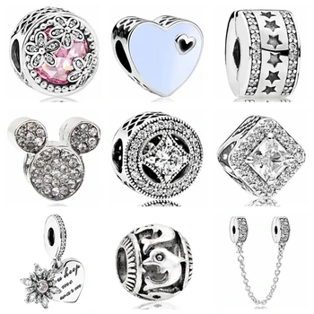 

Btuamb New Arrival Love Heart Flower Mickey Cartoon Crystal Beads Fit Original Pandora Charm Bracelets & Bangles DIY Jewelry