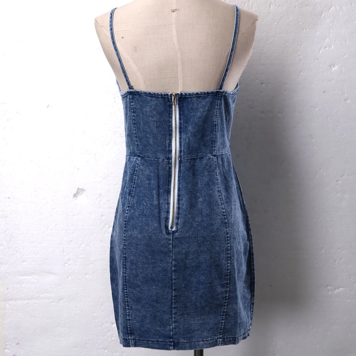 Women Summer V-neck Spaghetti strap Bodycon Sexy Bandage Evening Party Denim Jeans Short Mini Dress