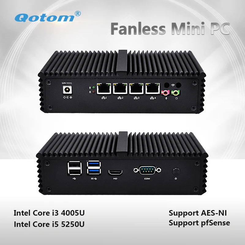 

QOTOM-Q355G4 4 Gigabit LAN CORE I5 5200U Dual core LAN Linux ubuntu mini pc support AES-NI