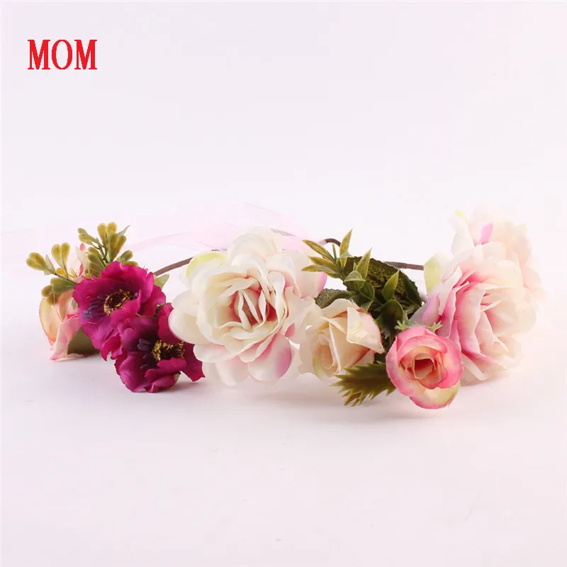 H0244 mom red Для мамы и ребенка, повязкой на голову в тон ручной работы с большим цветком и повязка на голову, для мамы и дочки головной убор заячьи ушки детские украшения для волос H0243 - Цвет: H0244 mom red
