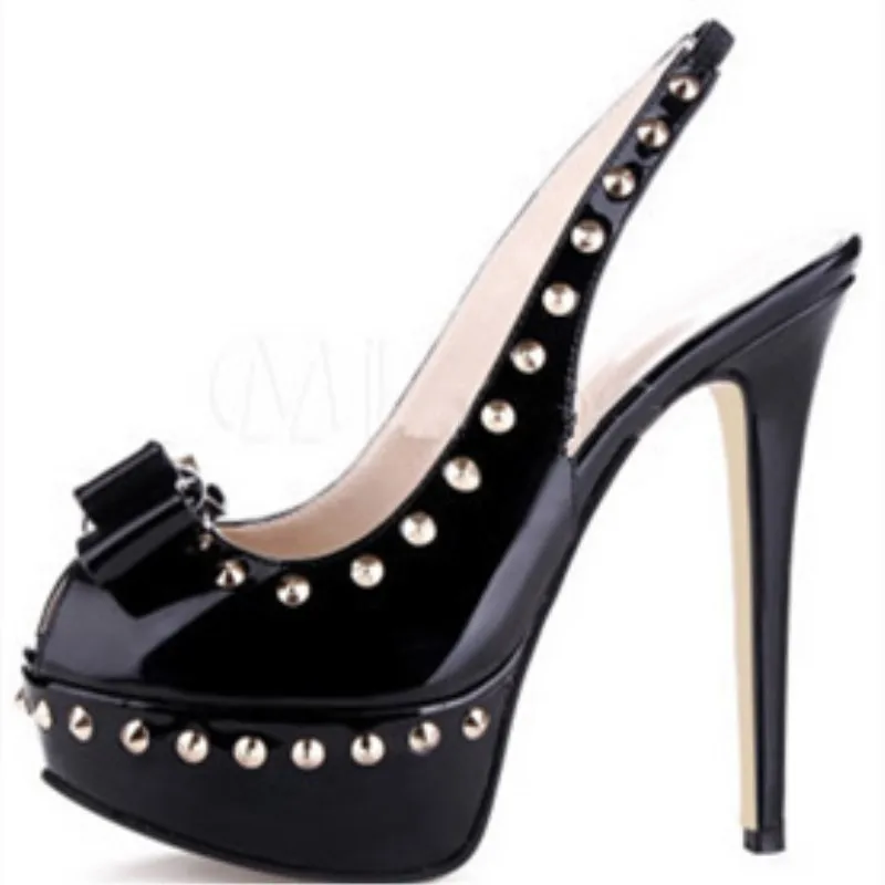SHOFOO/обувь, красивая модная обувь,, лаковая ткань, украшение в виде банта, босоножки на высоком каблуке 14,5 см, женские босоножки