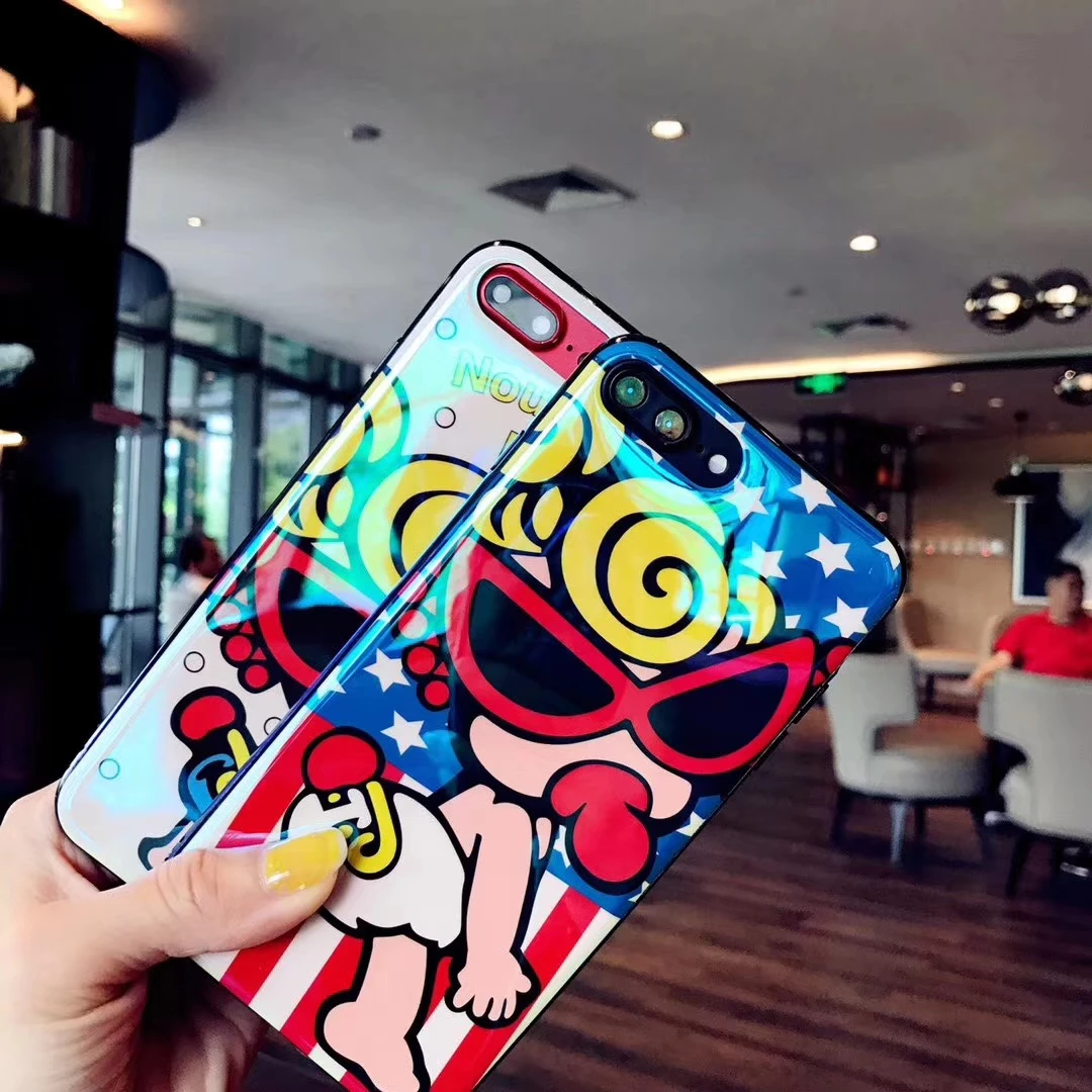 Японский милый мультяшный чехол для iPhone Xs Max Xr X 8 7 6 6S Plus Blue ray IMD модный брендовый