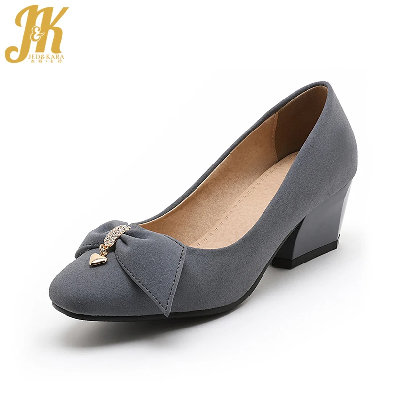 

J&K 2017 Super Big Size 32-47 Brand Ladies Shoes High Strange Heels Women Pumps Bow Shoes Square toe Shallow Spring Boat Shoes