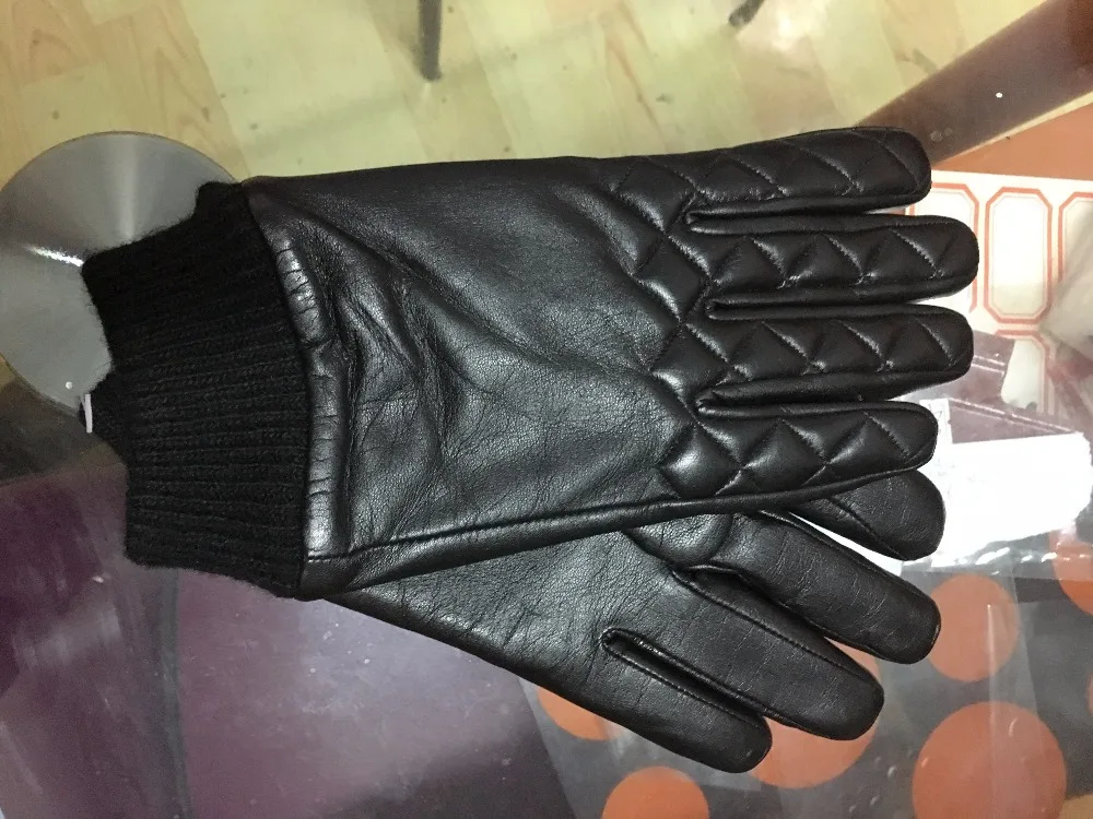 NEW ARRIVAL Quilting Finger Knit cuff Labskin Leather GLOVES MENS