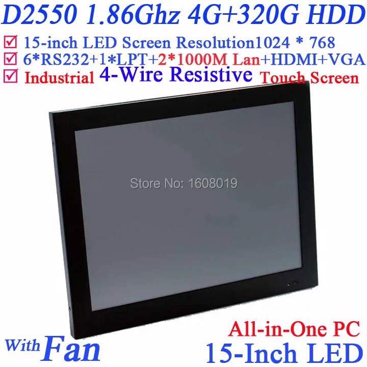 

Embeded Windows XP/7 15 inch all in one touchscreen computers with Intel D2550 1.86G 1024*768 HDMI 2*RJ45 6*COM 4G RAM 320G HDD