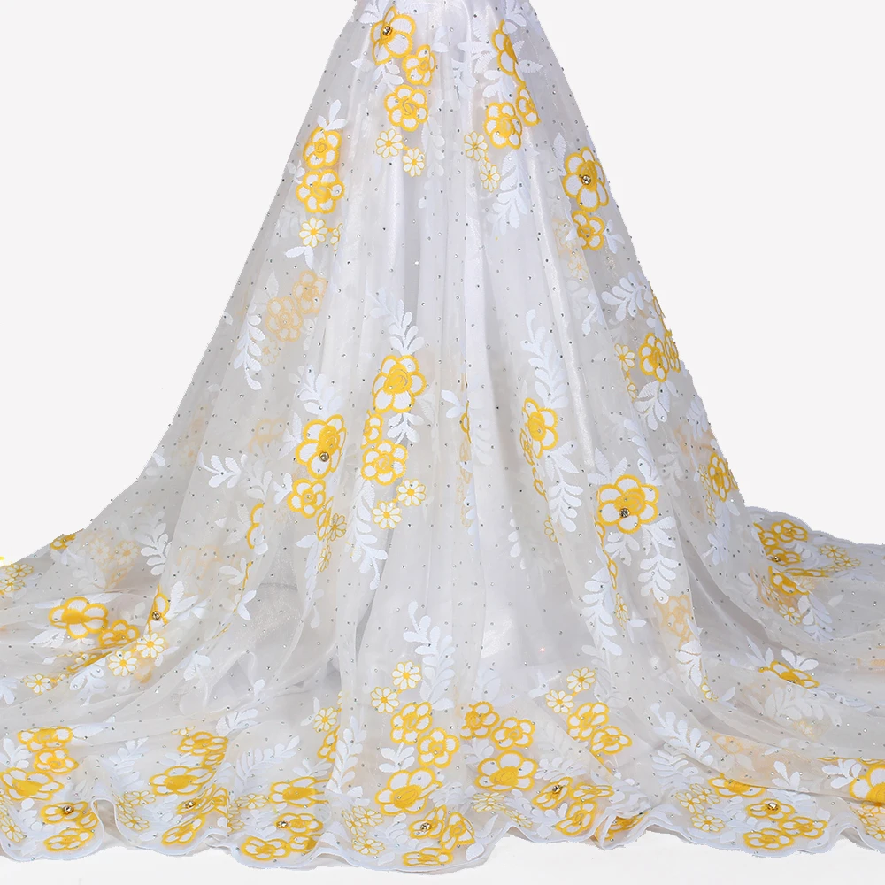 Новая африканская кружевная ткань Высококачественная Тюлевая кружевная белая свадебная Цветочная сетка женское платье из кружева нигерийская шитая кружевом ткань