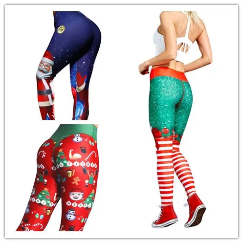 

Hot Women Christmas Yoga Pants High Waist Elastic Fitness Sport Leggings Tights Slim Running Sportswear Quick Dry Train Trousers