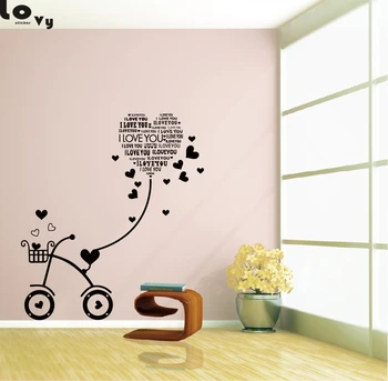

Romantic Bike With Love Heart Vinyl Wall Sticker for Wedding Room Kids Rooms Funny DIY Wall Art Decal Home Decor WA0057