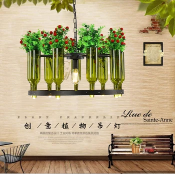 

American Garden Plant Flower art glass bottle pendant light restaurant decorative lamp