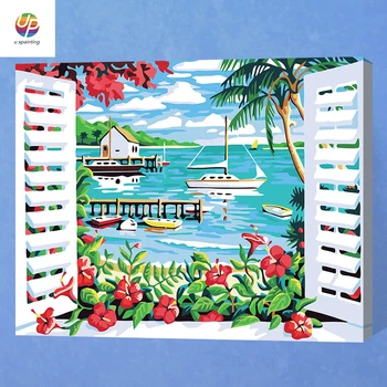 

Frameless Sea Window View Digital Painting By Number Acrylic Paint Abstract Modern Wall Art Canvas Painting For Home Decor Deal