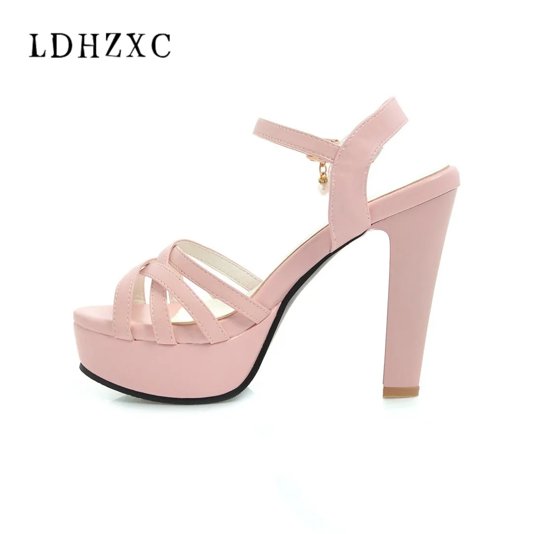 

LDHZXC 2019 Women sandals summer new Fashio Women Shoes Buckle Super Thin High Heel Women platform sandals Pumps big Size 11 12
